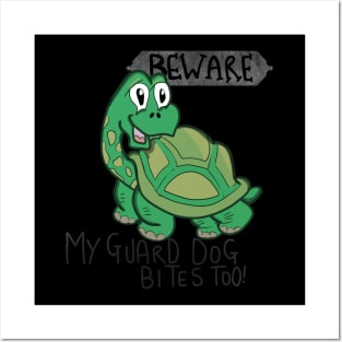 Beware My Guard Dog Bites Too Tortoise T-shirt Posters and Art